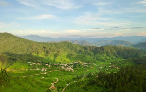 Breathtaking aerial view of Uttarakhand hills Mussoorie landscape